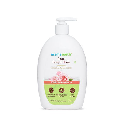 mamaearth rose body lotion with rose water and milk for deep hydration