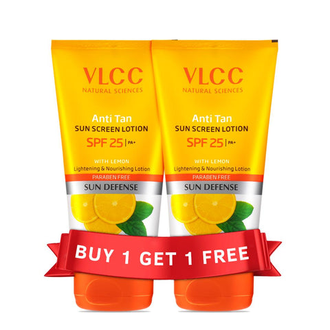 vlcc anti tan sun screen lotion, spf 25 pa+ (buy 1 get 1) (150 ml + 150 ml)