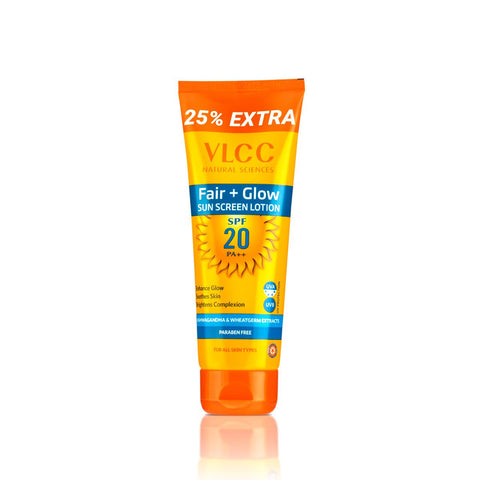 vlcc fair + glow sunscreen lotion spf 20 pa ++