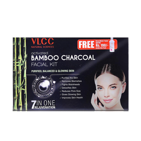 vlcc activated bamboo charcoal facial kit (300 gm) + free rose water toner (100 ml)