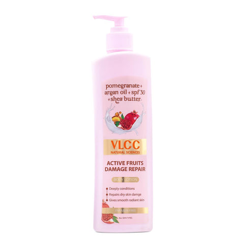 vlcc active fruits damage repair body lotion, pomegranate + argan oil + spf 30 + shea butter (400 ml)