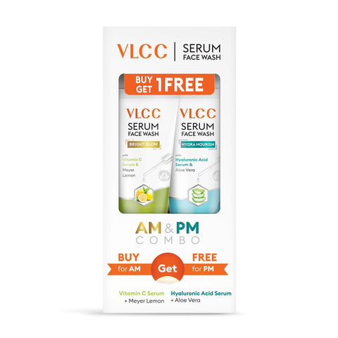 vlcc vitamin c & meyer lemon serum face wash for am & aloe vera serum face wash for pm (150 ml + 150 ml)