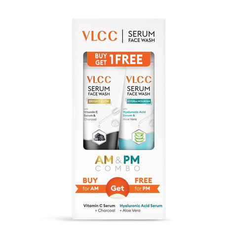 vlcc vitamin c & charcoal serum face wash for am & aloe vera serum face wash for pm (150 ml + 150 ml)