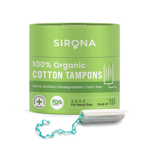 sirona heavy flow organic tampons, non-applicator tampons - 18 pcs.