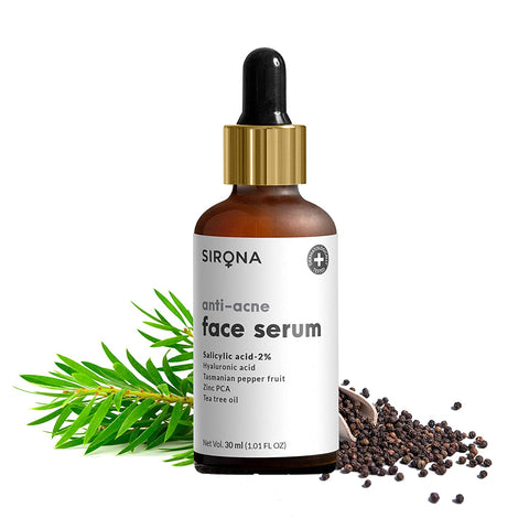 sirona anti acne face serum with tee tree oil-salicylic acid-hyaluronic acid & vitamin e - 30 ml