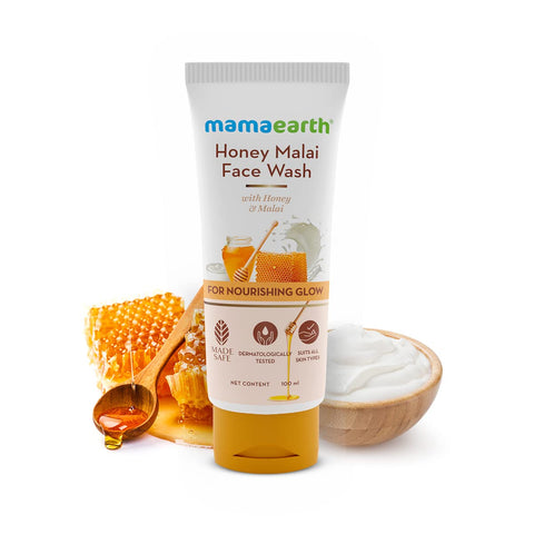 mamaearth malai face wash with honey & malai for nourishing glow (100 ml)