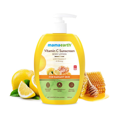 mamaearth vitamin c sunscreen body lotion spf 30 with vitamin c & honey for radiant skin (300 ml)