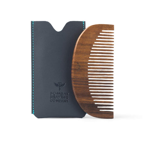 bombay shaving company beard comb - pocket size - sheesham wood and free faux leather pouch