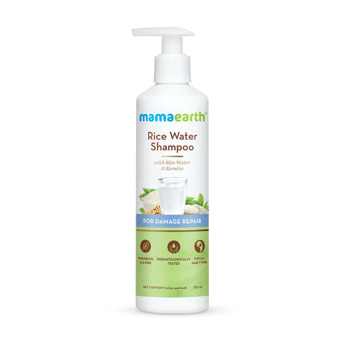 mamaearth rice water shampoo with rice water & keratin for damaged hair (250 ml)