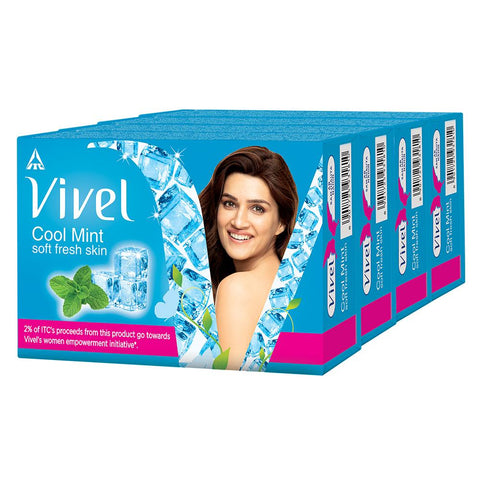 vivel cool mint bathing bar, soft fresh skin with menthol - 100 gms x 4
