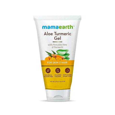 mamaearth aloe vera and turmeric gel for face - skin & hair with vitamin e