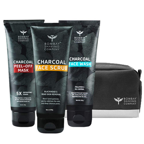 bombay shaving company charcoal skin care travel pack - 100 gms each + travel bag