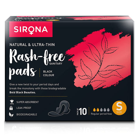 sirona natural biodegradable super soft rash free - black sanitary pads - 10 pads