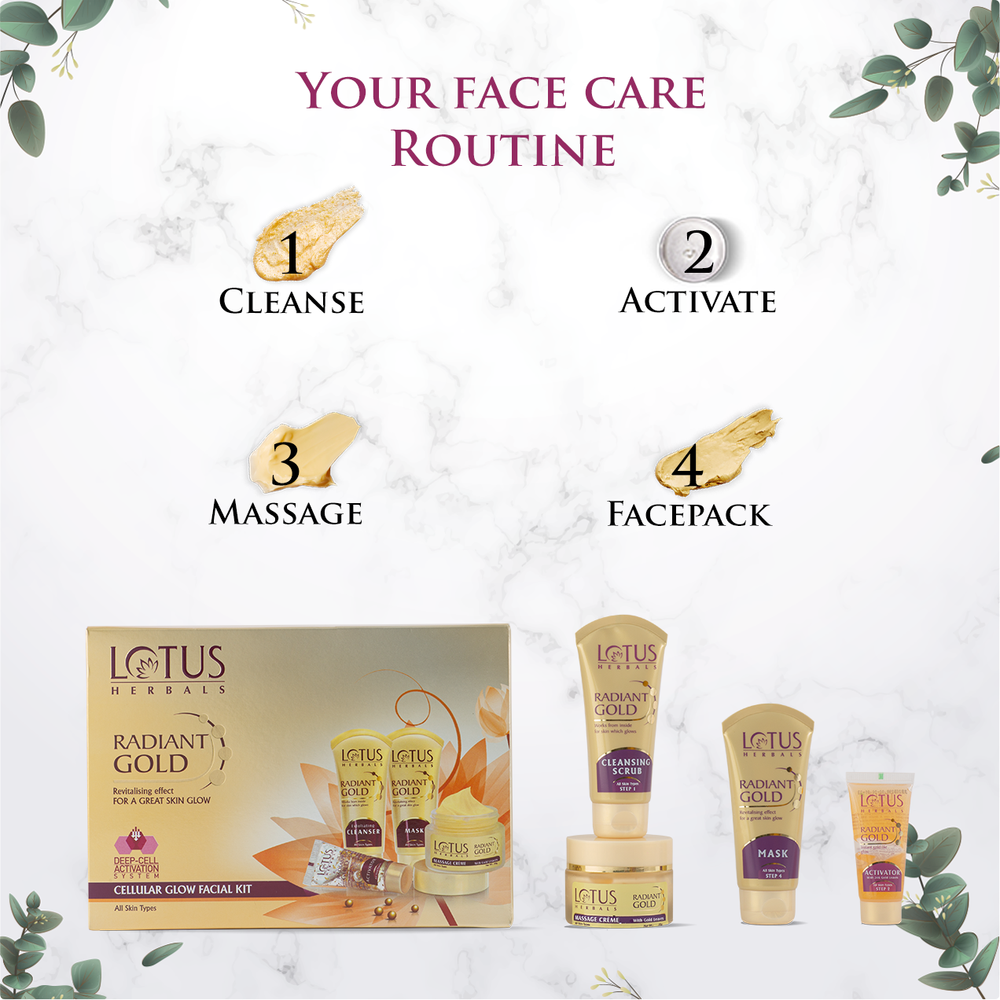 Lotus Herbals Radiant Gold Cellular Glow Facial Kit - 170 gms