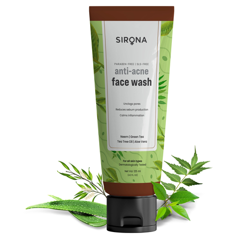sirona anti acne face wash with neem-green tea-tea tree oil & aloe vera for men & women – 125 ml