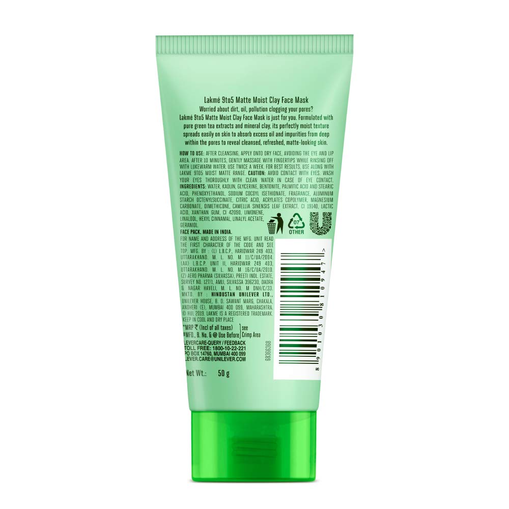 Lakme 9 to 5 Matte Moist Clay Face Mask - 50 gms