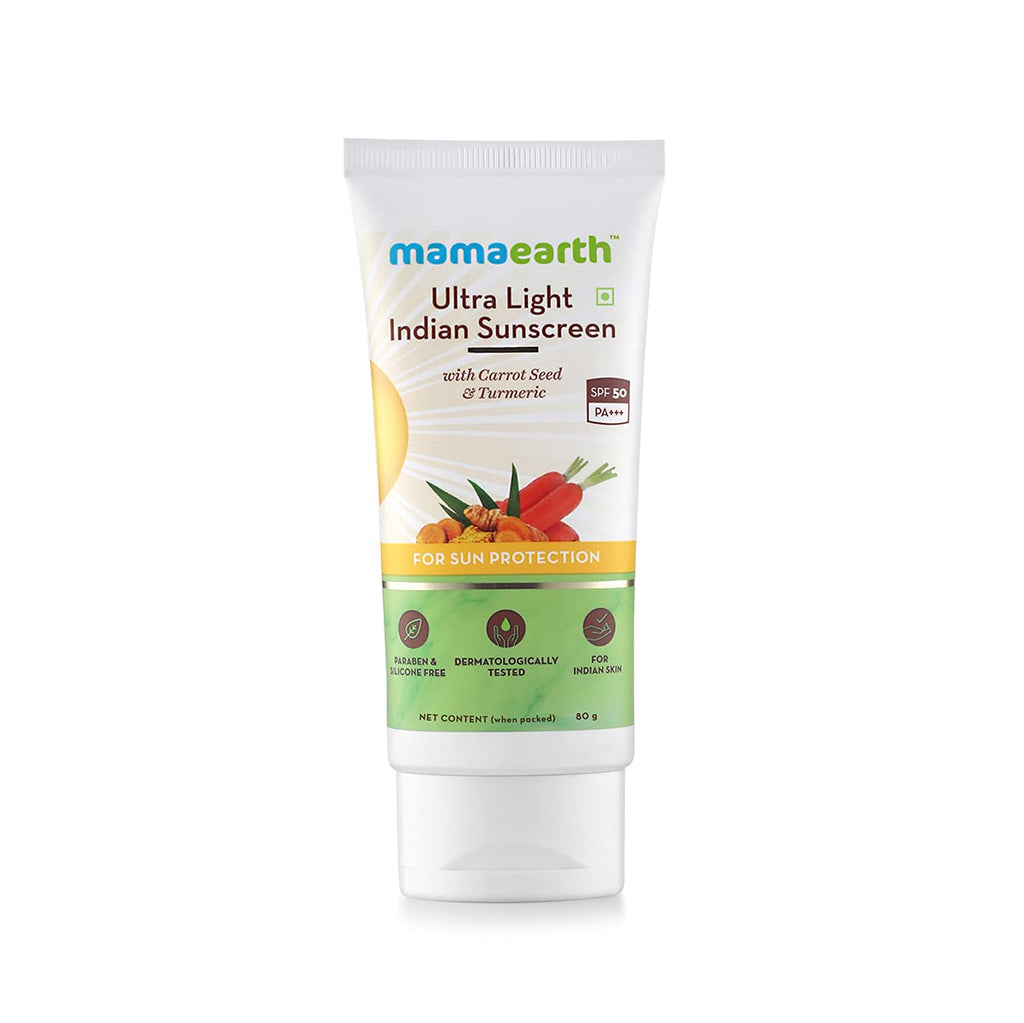 Mamaearth Ultra Light Indian Sunscreen with Carrot Seed - Turmeric and SPF 50 PA+++