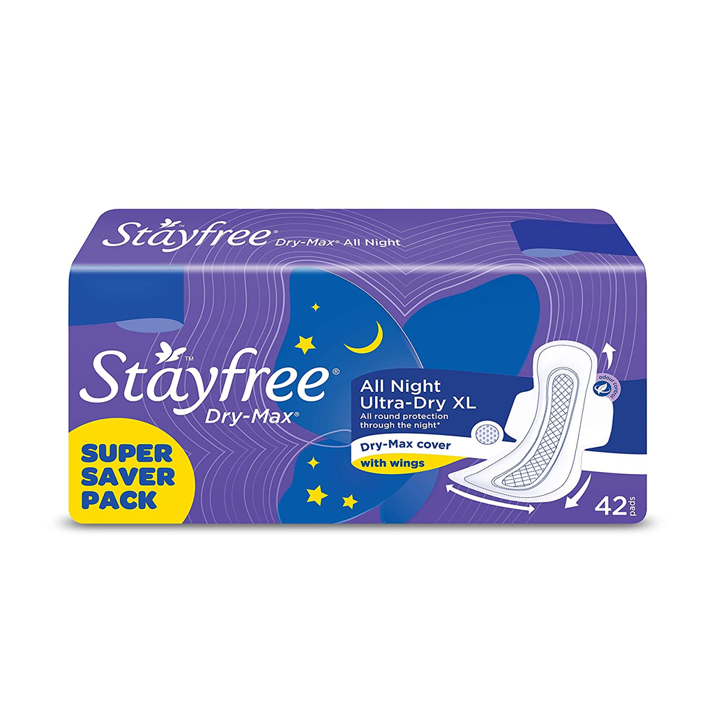 Stayfree Dry Max All Night X-Large Dry Cover Sanitary Pads For Women With Wings