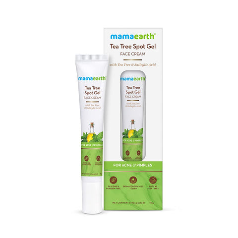 mamaearth tea tree spot gel pimple removal face cream with tea tree & salicylic acid - 15 gms
