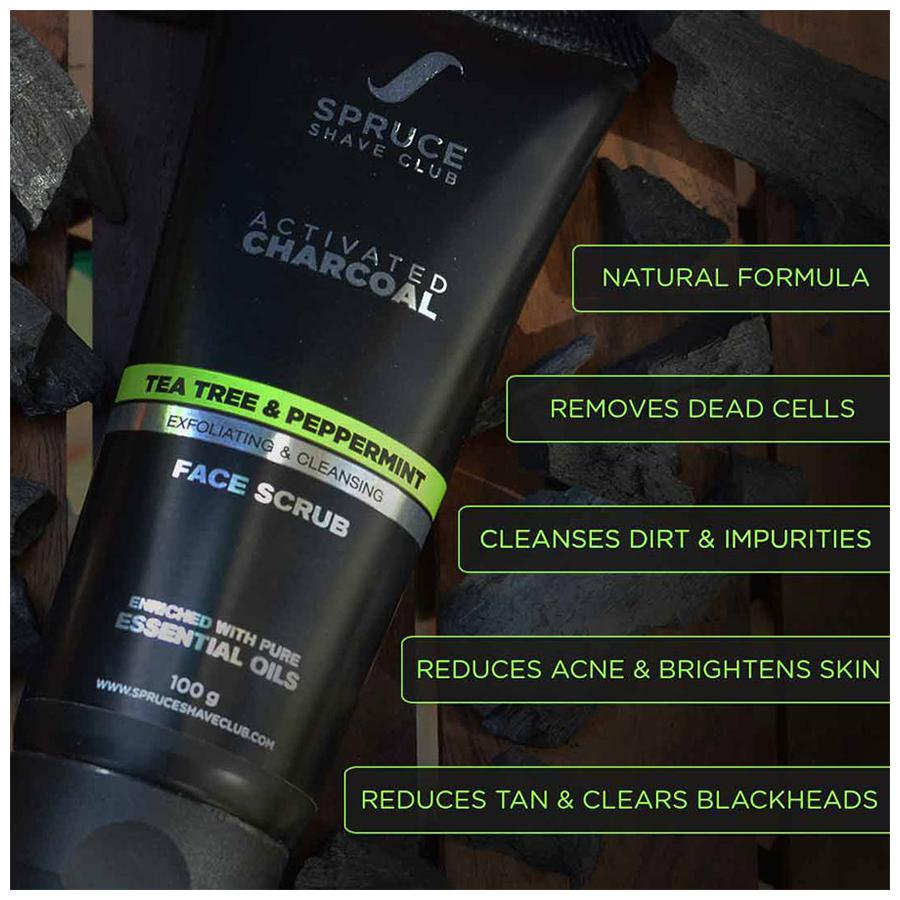 Spruce Shave Club Charcoal Face Scrub With Tea Tree & Peppermint - 100 gm