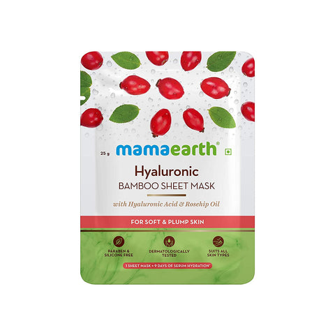 mamaearth hyaluronic bamboo sheet mask with rosehip oil for soft and plump skin - 25 gms