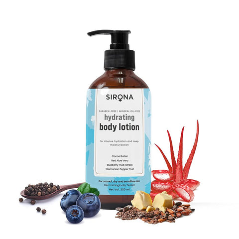 sirona blueberry body lotion for intense hydration & deep moisturization for men & women – 300 ml
