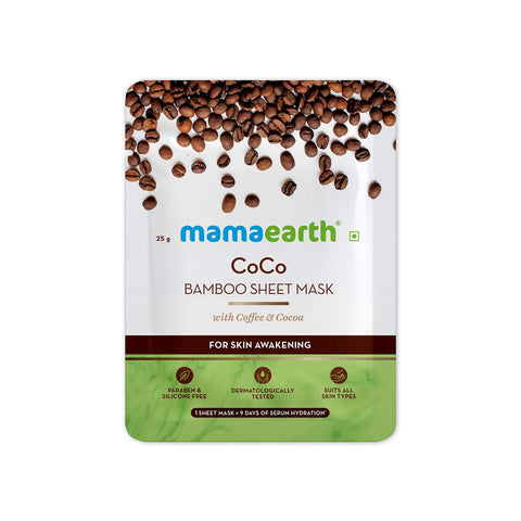 mamaearth coco bamboo sheet mask with coffee and cocoa for skin awakening - 25 gms