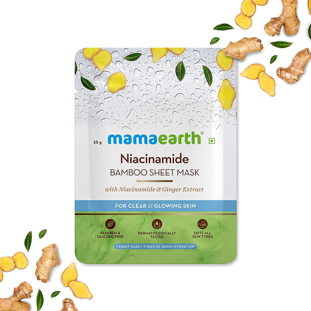 Mamaearth Niacinamide Bamboo Sheet Mask with Niacinamide and Ginger Extract for Clear and Glowing Skin