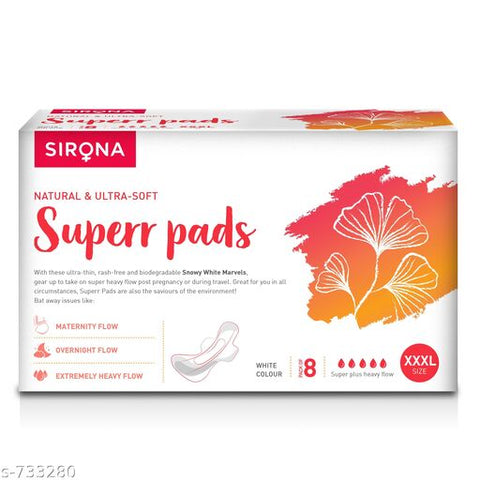 sirona natural ultra soft superr sanitary pads - 8 pieces - (420 mm) for maternity flow ,overnight flow and extremely heavy flow