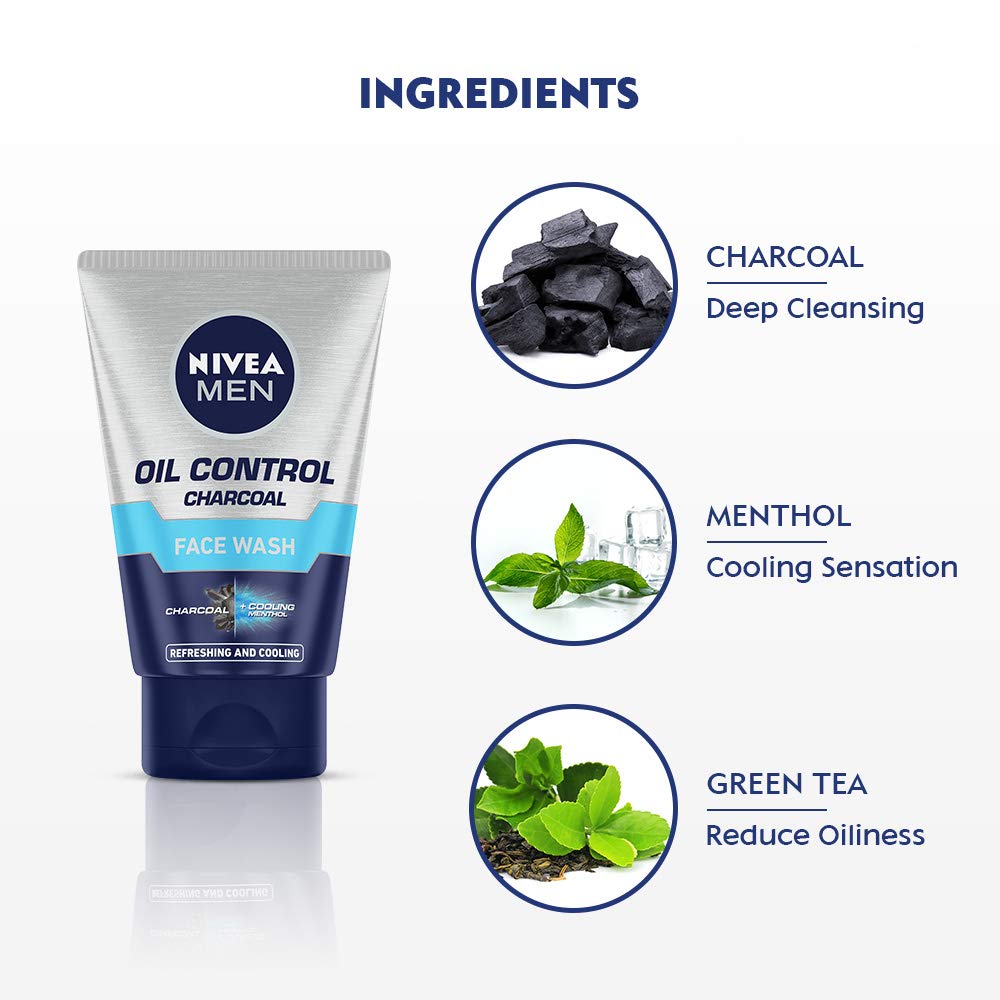 NIVEA Men Face Wash for Oily Skin, Oil Control Charcoal for Immediate Oil Control
