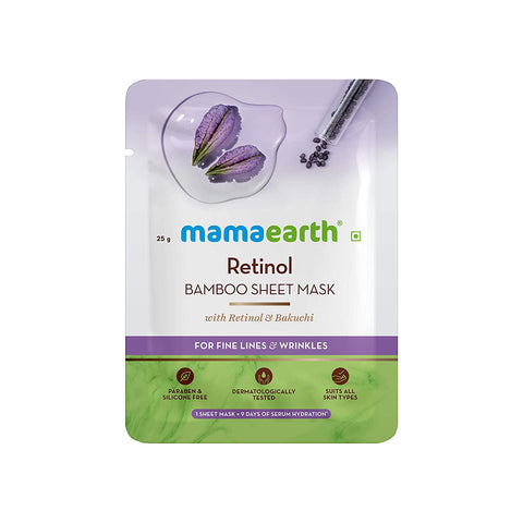 mamaearth retinol bamboo sheet mask with retinol for fine lines and wrinkles - 25 gms