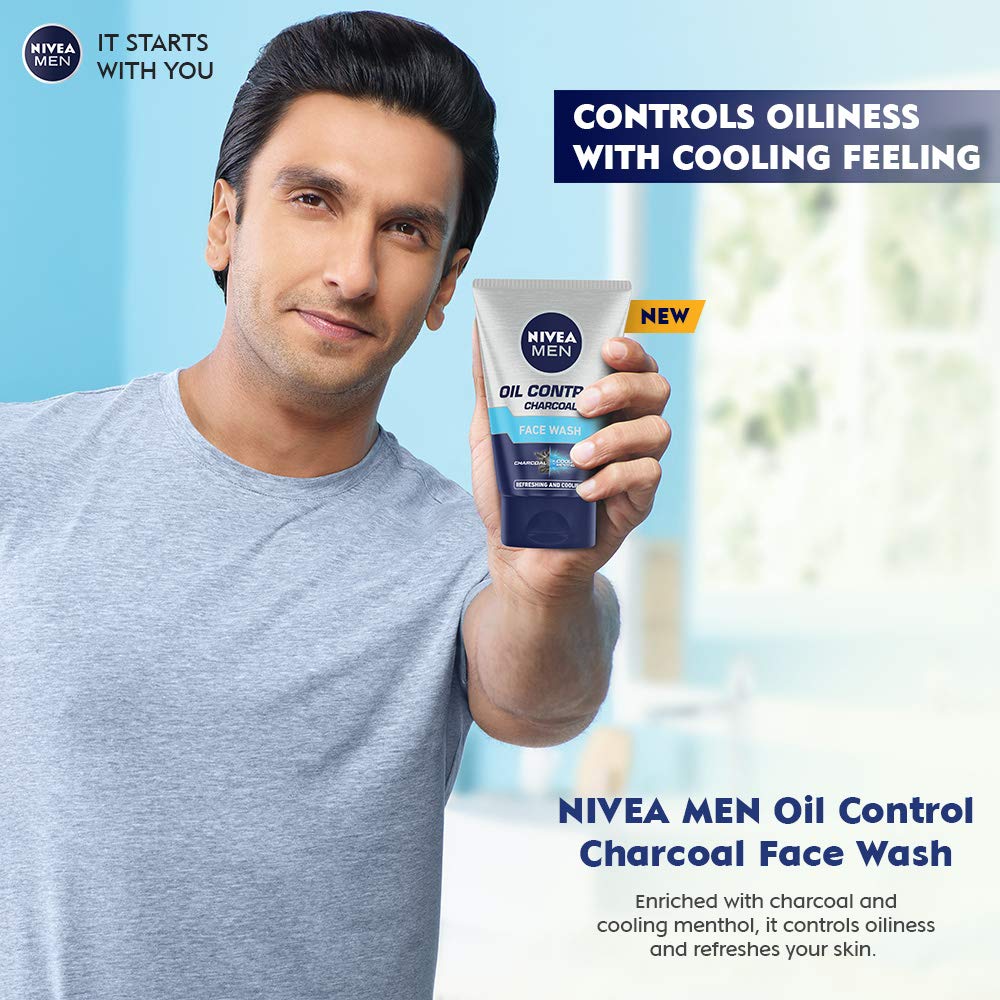 NIVEA Men Face Wash for Oily Skin, Oil Control Charcoal for Immediate Oil Control
