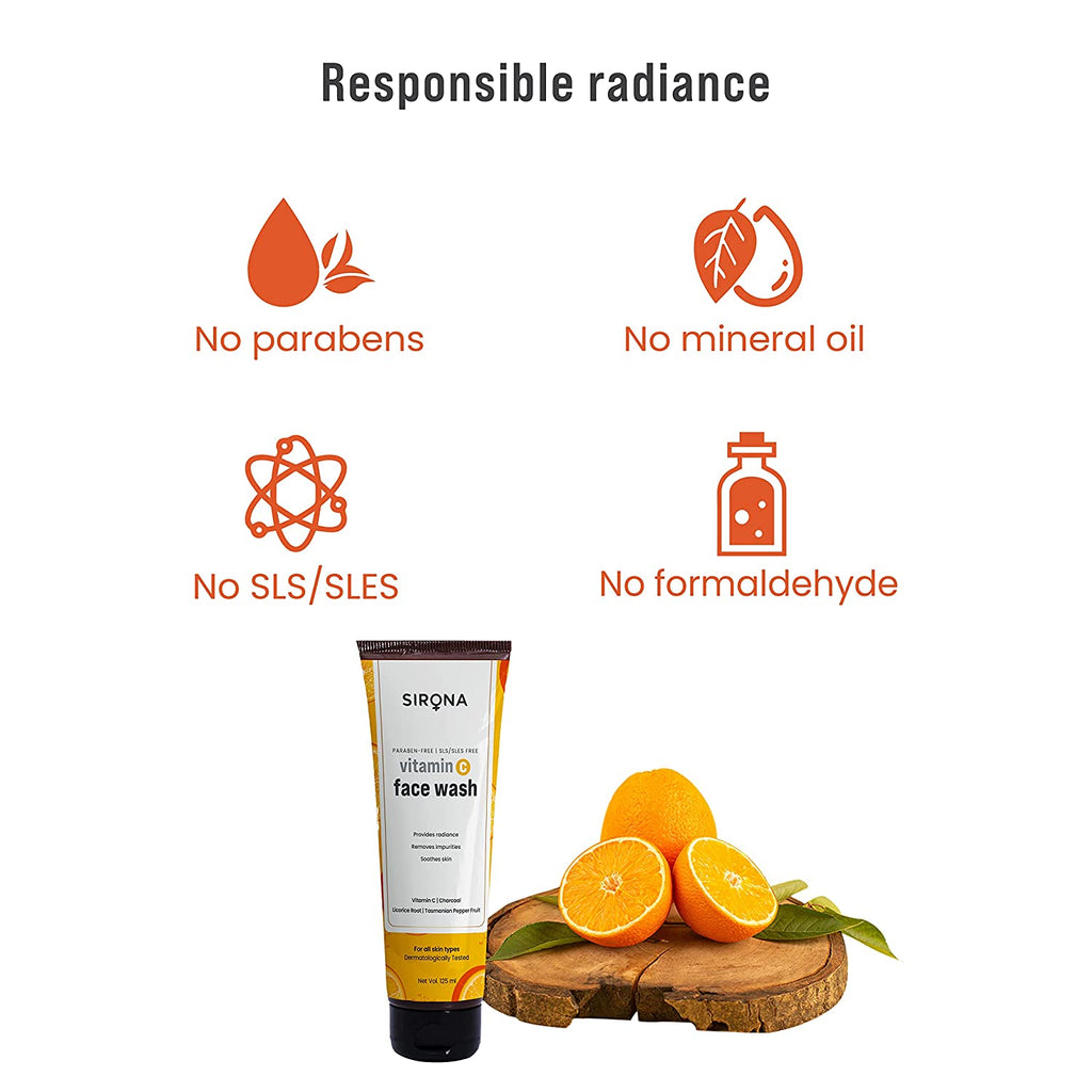 Sirona Vitamin C Face Wash with Charcoal Licorice Root & Tasmanian Pepper Fruit for Men & Women