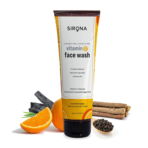 sirona vitamin c face wash with charcoal licorice root & pepper fruit for men & women – 125 ml