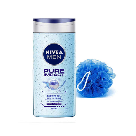 nivea men body wash- pure impact with purifying minerals particles- shower gel for body- face & hair