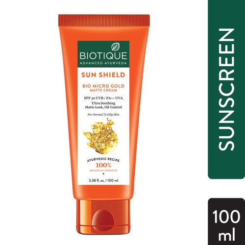 Biotique Bio Micro Gold Matte Suncreen SPF 30 UVB/PA++ UVA Ultra Smoothing Matte-Look, For Oily Skin