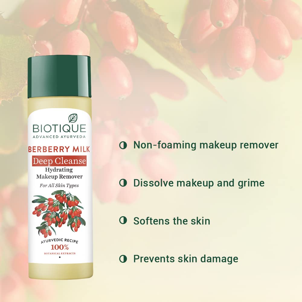 Biotique Berberry Milk Deep Cleanse Hydrating Makeup Remover For All Skin Types - 120 ml