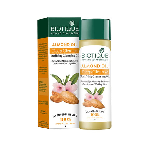 biotique bio almond oil deep cleanse purifying cleansing oil face & eye makeup remover - 120 ml