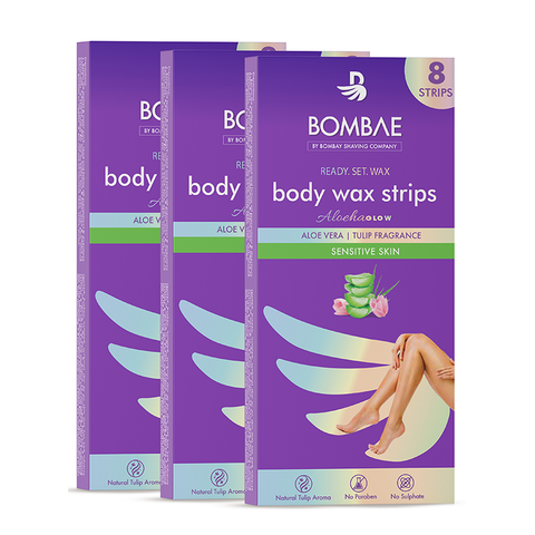 bombae sensitive skin full body wax strips with aloe vera and tulip fragrance strips  (24 strips, set of 3)