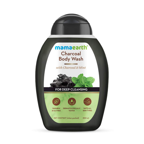 mamaearth charcoal body wash with charcoal and mint for deep cleansing (300 ml)