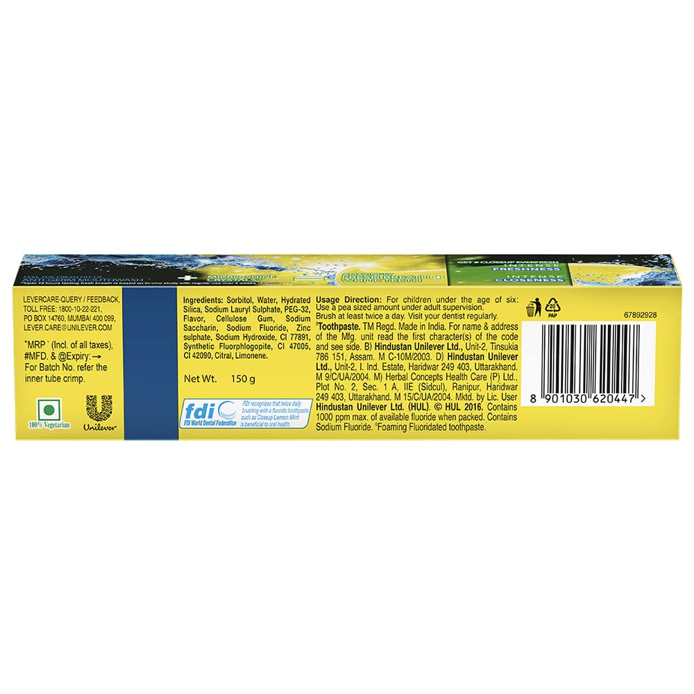Close Up Deep Action Lemon Mint Anti Germ Gel Toothpaste - 150 gms