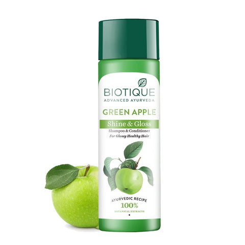 biotique green apple shine & gloss shampoo & conditioner for glossy healthy hair