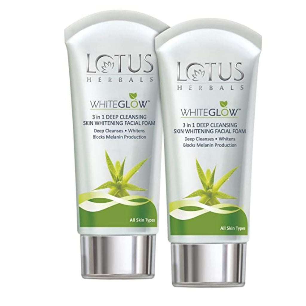 Lotus Herbals WhiteGlow 3 in 1 Deep Cleansing Skin Whitening Facial Foam - 100 gm (Pack of 2)