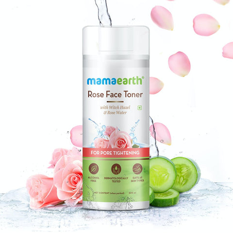 mamaearth rose water face toner with witch hazel & rose water for pore tightening - 200 ml