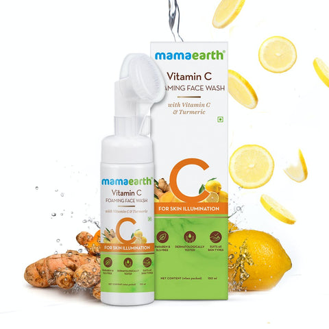 mamaearth vitamin c foaming face wash with vitamin c and turmeric for skin illumination (150 ml