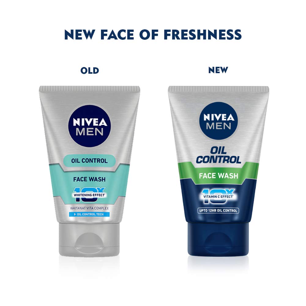 NIVEA Men Face Wash for Oily Skin, Oil Control for 12hr Oil Control with 10x Vitamin C Effect, 100 gms