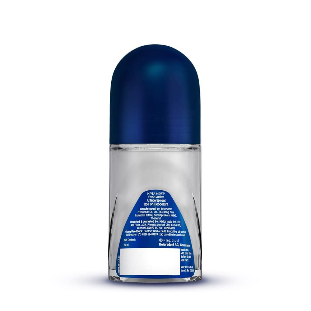 Nivea Men Fresh Active Deodorant Roll On - 48hrs Long lasting Freshness - 50 ml