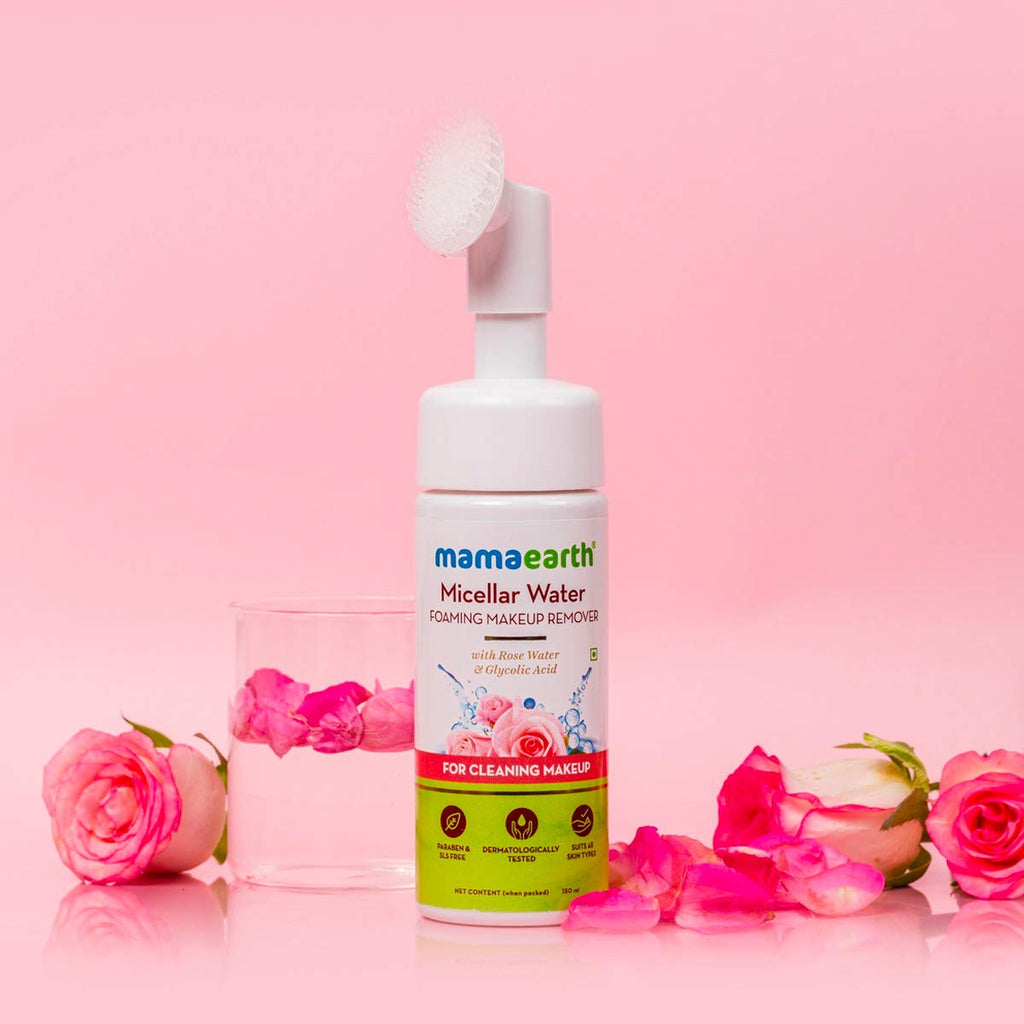 Mamaearth Micellar Water Foaming Makeup Remover with Rose Water and Glycolic Acid for Makeup Cleansing 