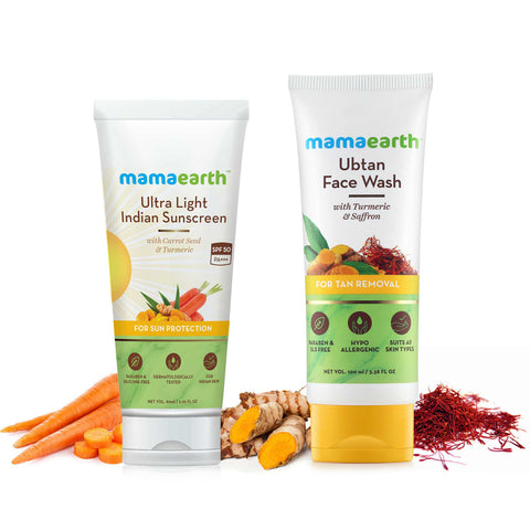 mamaearth sun protection combo - sunscreen - 80 ml & ubtan facewash - 100 ml