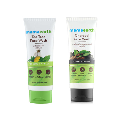 mamaearth tea tree face wash and charcoal face wash combo 100 ml + 100 ml